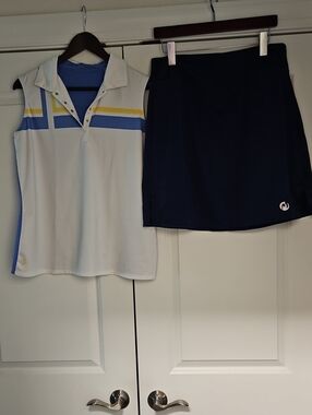 Blue athletic Skort and Polo Tank combo